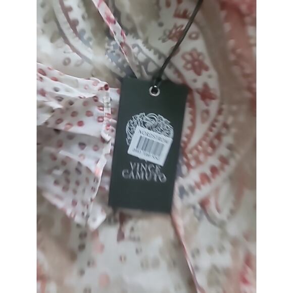 Vince Camuto Womens Blouse Paisley NWT M Ivory Peach Warm Tones Fall Flowy - Picture 2 of 10